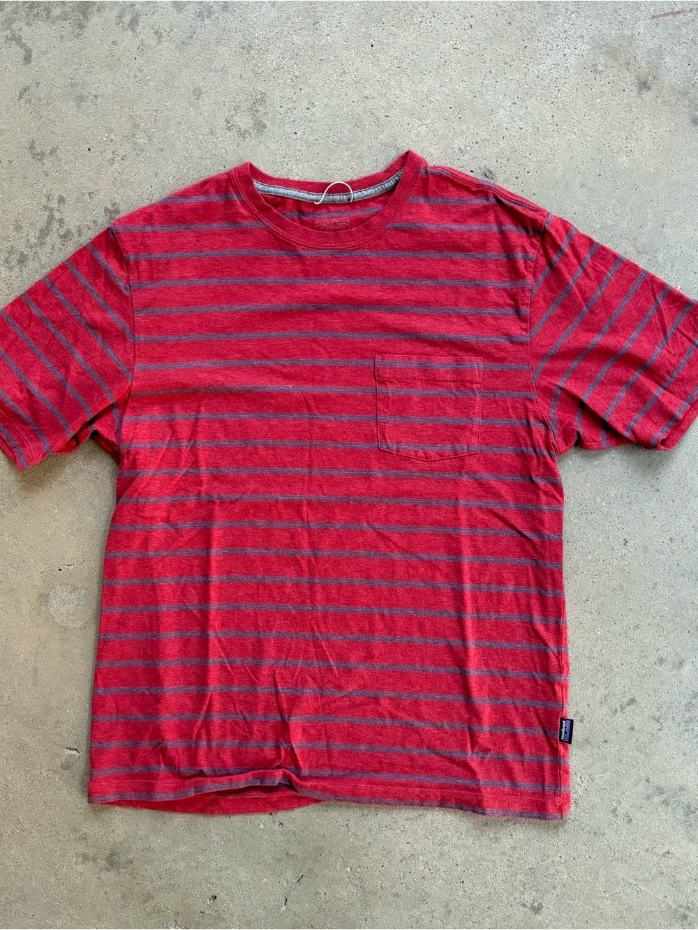 Patagonia Striped Pocket T-Shirt Men's Small Red and Navy